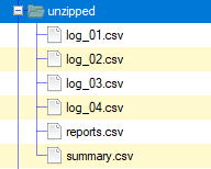 Azure Blob Storage file browser showing the successfully extracted CSV files in the destination directory.